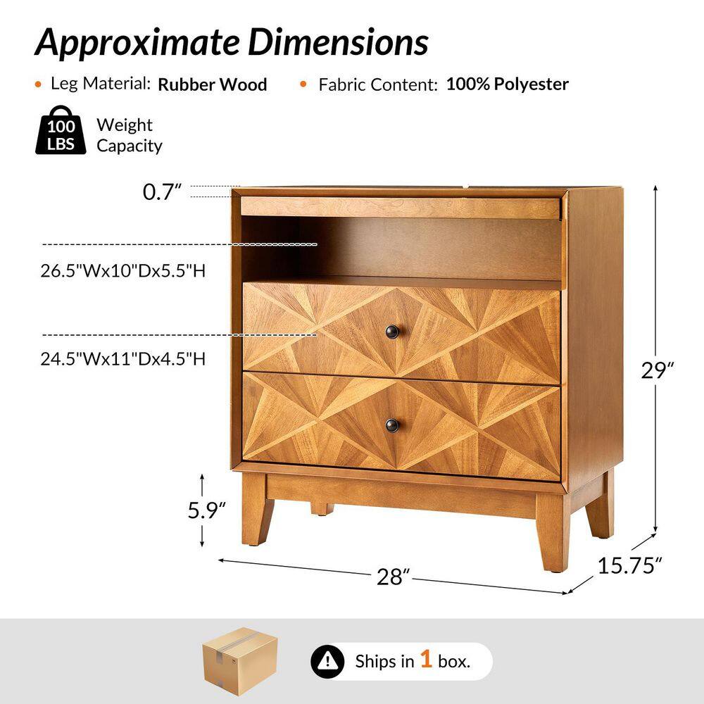 Jaime 28 in. Walnut Square Wood End Table with Type-C and USB - thumbnail 7