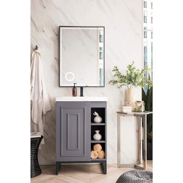 Alicante' 24 in. W x 18.3 in. D x 35.5 in. H Bathroom Vanity in Grey Smoke and Matte Black with White Glossy Resin Top