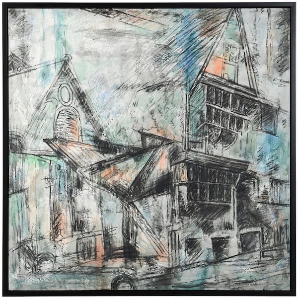 Streetside Sketch 1-Piece Framed City Architecture Art Print 42 in. x 42 in.