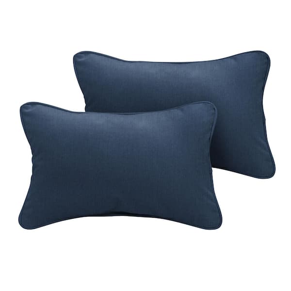 SORRA HOME Sunbrella Indigo Blue Rectangular Outdoor Corded Lumbar Pillows (2-Pack)