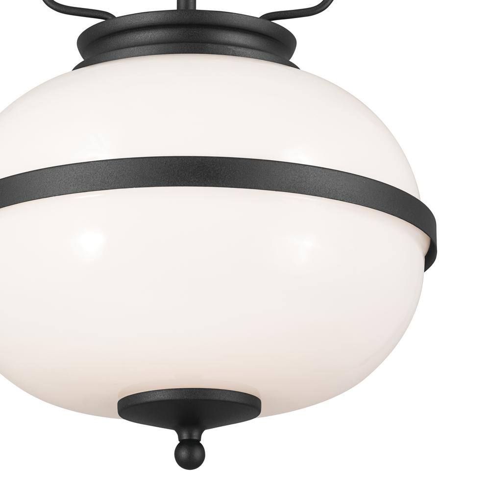 Opal Glass and Textured Black 12" Globe Pendant Light