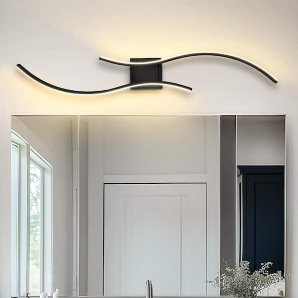 40 in. 2-Light Modern Black Wall Sconce Over Mirror, Dimmable LED Bathroom Vanity Light for Living Room