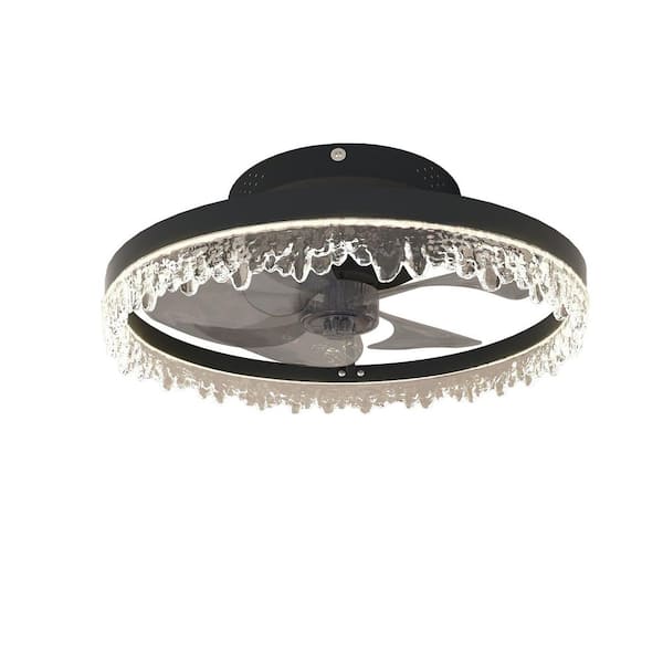 16 in. Flush Mount Reversible Bladeless Ceiling Fan Indoor with Ice-like Ring Lampshade, APP Control and Gray Blade