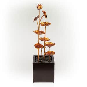 43 in. Tall Outdoor Cascading Leaves Metal Fountain, Copper Color