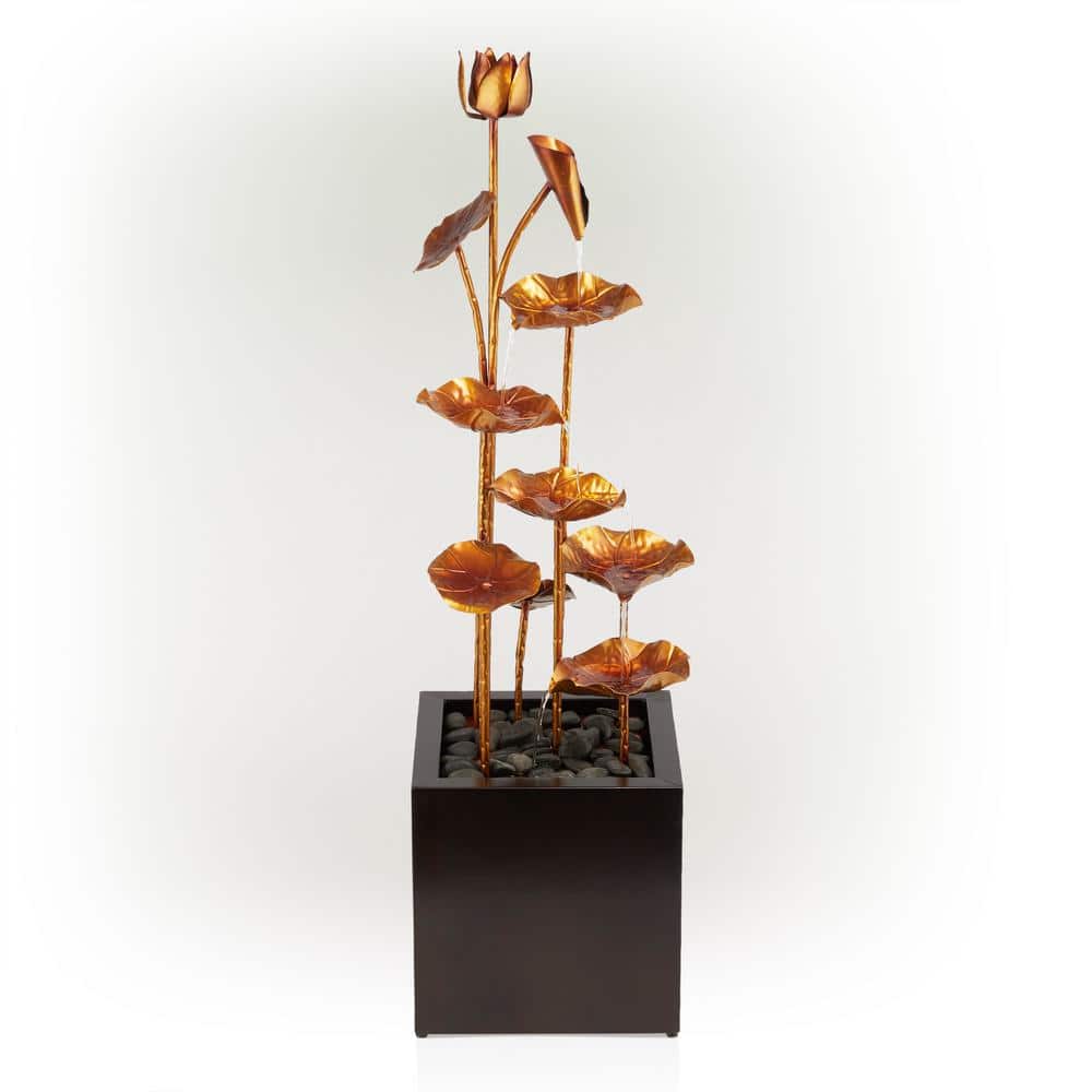 43 in. Tall Outdoor Cascading Leaves Metal Fountain, Copper Color