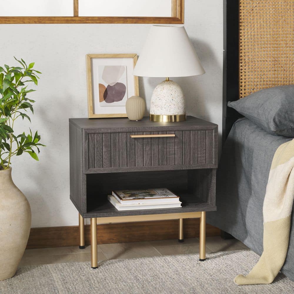 Axelle Distressed Black/Gold 1 Drawer Nightstand