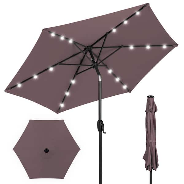 Best Choice Products Deep Taupe 7.5 ft. Outdoor Solar Patio Umbrella with Tilt, Crank and LED Lights