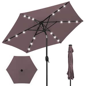 7.5 ft. Outdoor Market Solar Tilt Patio Umbrella with LED Lights in Deep Taupe