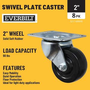 2 in. Black Soft Rubber and Steel Swivel Plate Caster with 90 lbs. Load Rating (8-Pack)