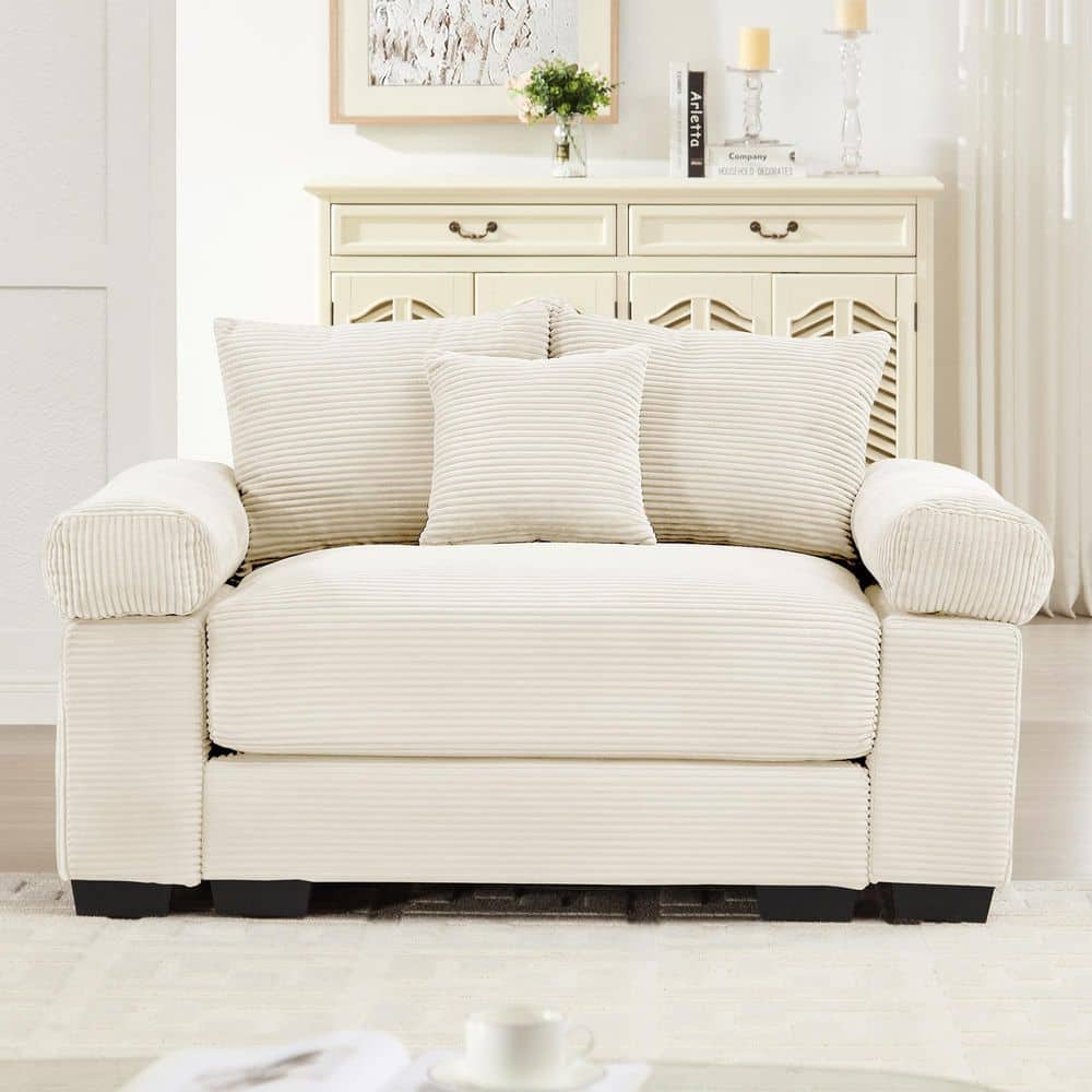 ZCHYJH 54.3 in. Pillow Top Arm Corduroy Curved Minimalist Style Sofa with Cushions in Creamy Beige and Soft Ivory price history on PriceWatchPro