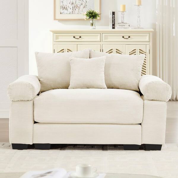 ZCHYJH 33.8 in. Pillow Top Arm Corduroy Curved Minimalist Style Sofa with Cushions in Creamy Beige & Soft Ivory