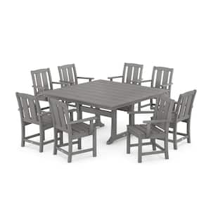 Mission 9-Piece Farmhouse Trestle Plastic Square Outdoor Dining Set in Slate Grey