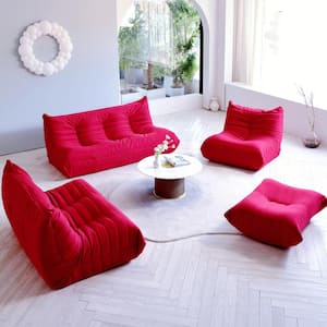 Modular 4-Piece Bean Bag Teddy Velvet Top Thick Seat Living Room Lazy Sofa, Red