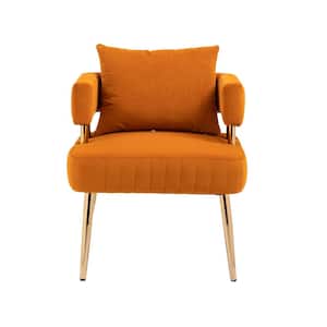 Modern Upholstered Orange Velvet Accent Chair with Arms for Bedroom