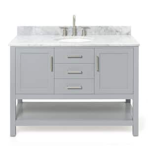 Bayhill 49 in. W x 22 in. D x 35.25 in. H Freestanding Bath Vanity in Grey with Carrara White Marble Top