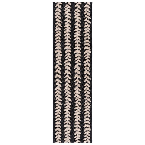 Courtyard 2 ft. x 8 ft. Black/Beige Geometric Runner Rug