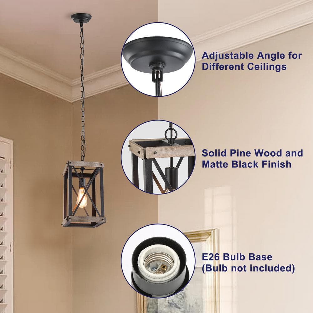 Rustic Black and Wood Cage Pendant Light