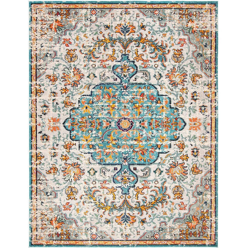 Multi-Colored Polypropylene 6 ft. x 9 ft. Geometric Indoor Area Rug
