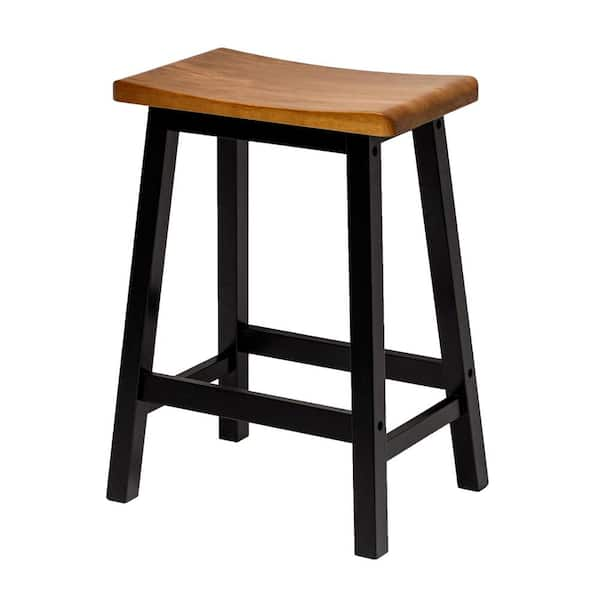 Andmakers Alani 24 In Height Black Saddle Stool With Beige Seat Ht Sp 2125 Abk The Home Depot