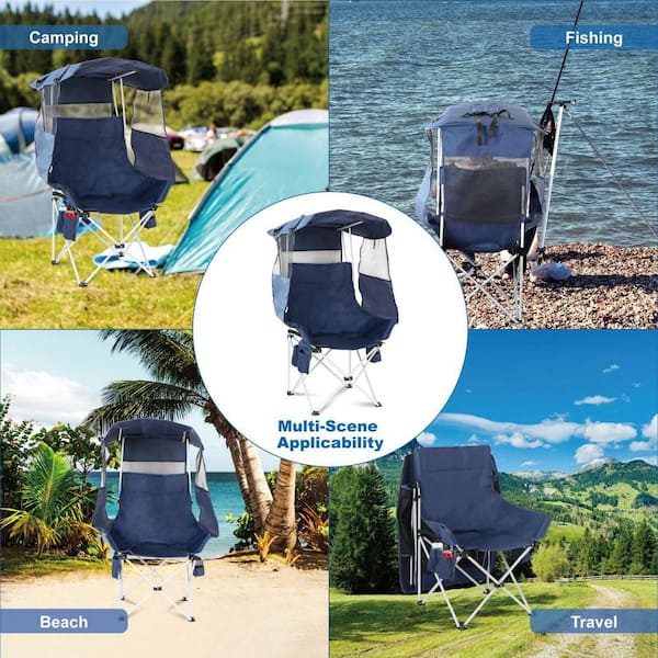 MOEPISY Blue Steel Folding Camping Chairs Lawn Beach Chairs with