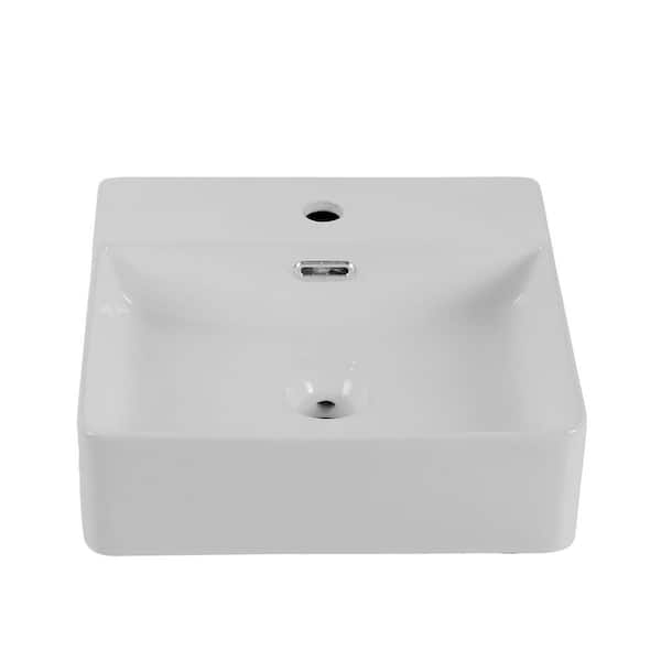 16.14 in. Ceramic Rectangular Countertop Bathroom Vessel Sink in Glossy White with CUPC Certified, Drainer Not Included