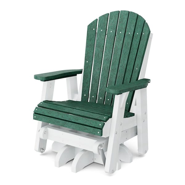 Heritage 1-Person Turf Green and White HDPE Plastic Outdoor Swivel Glider