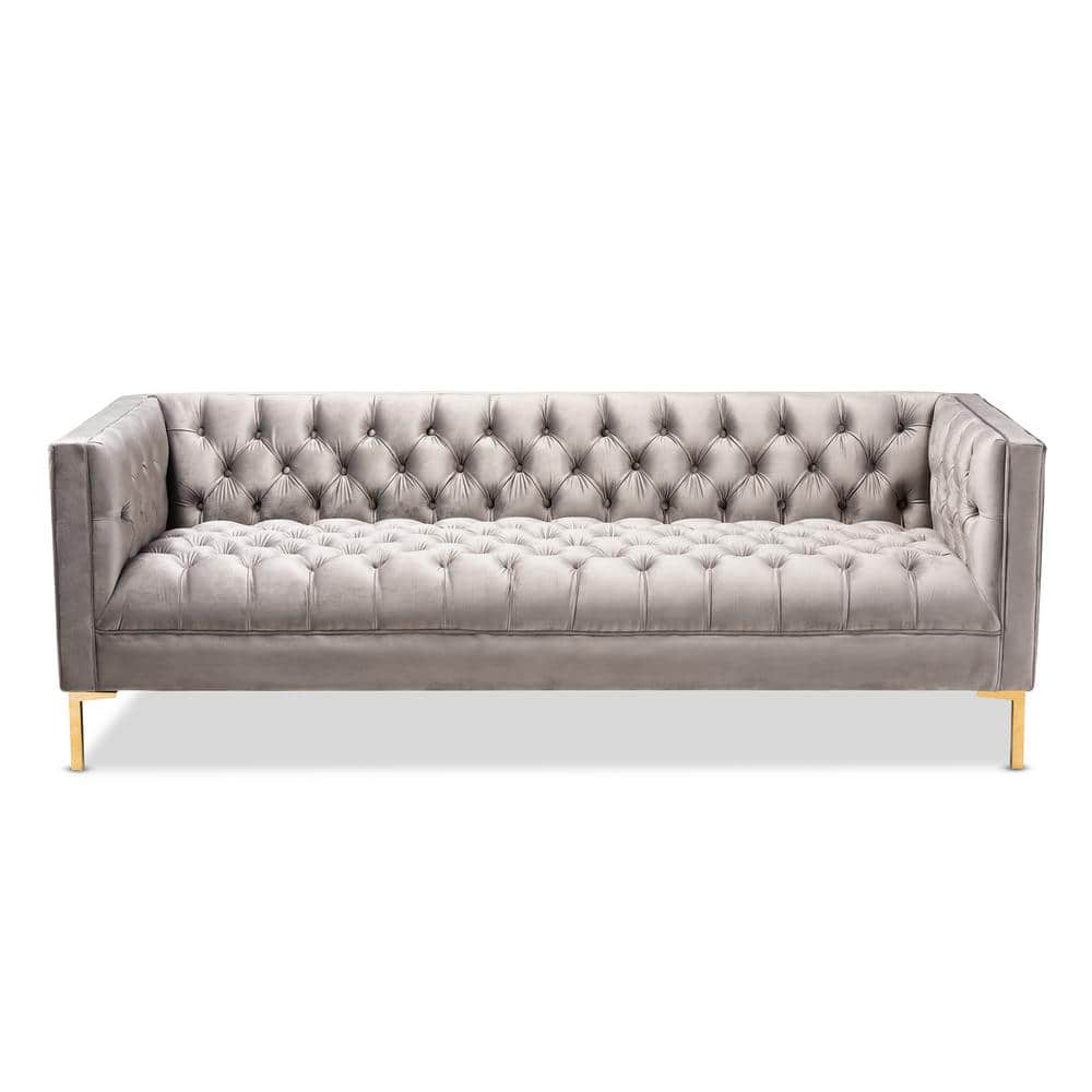 Zanetta Gray Tufted Velvet and Wood Sofa
