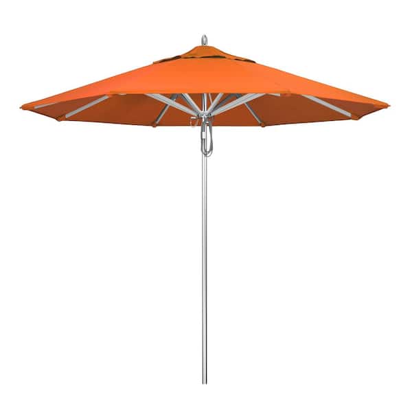 California Umbrella 9 ft. Silver Aluminum Commercial Market Patio Umbrella with Pulley Lift in Tuscan Sunbrella