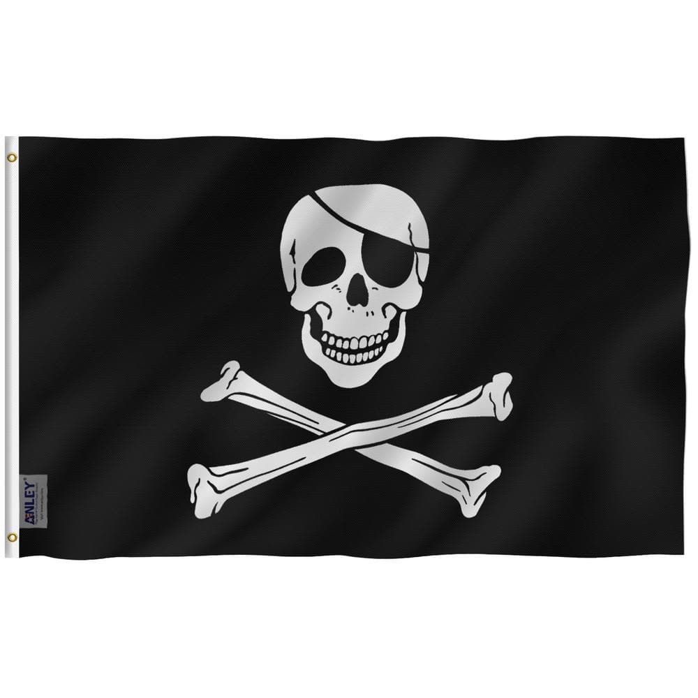 Fly Breeze 3 ft. x 5 ft. Polyester Jolly Roger Flag with Patch Flag 2-Sided