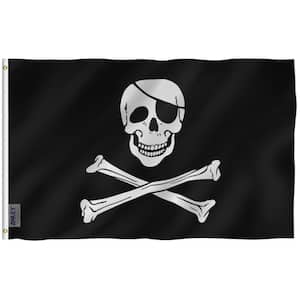 Fly Breeze 3 ft. x 5 ft. Polyester Jolly Roger Flag with Patch Flag 2-Sided Banner with Brass Grommets and Canvas Header