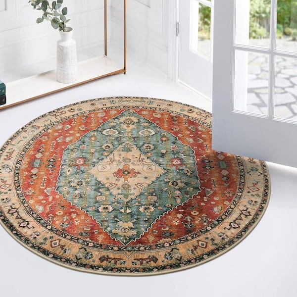 Boho Tribal 3' Multi-Colored Round Rugs Small Entryway Round Area Rug