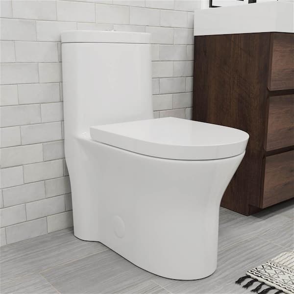 MYCASS Rough in 12 in. 1-piece 1.6 GPF Dual Flush Elongated Toilet in Gloss White Seat Included with Comfortable Seat Height