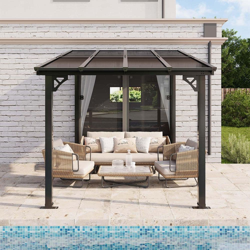 8 ft. x 10 ft. Wall-Mounted Sloped Roof Hardtop Gazebo with Polycarbonate Panels in Black price history on PriceWatchPro