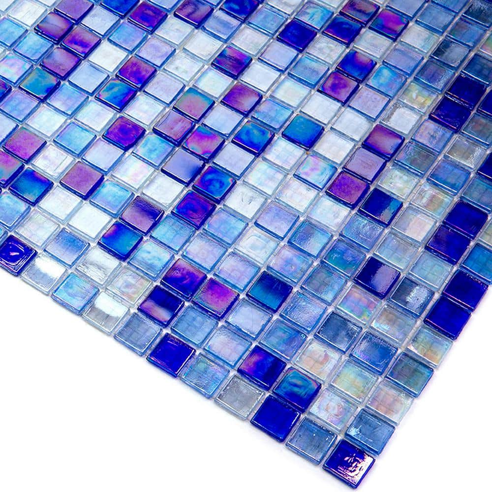 Royal Blue and White Iridescent Glass Mosaic Tile