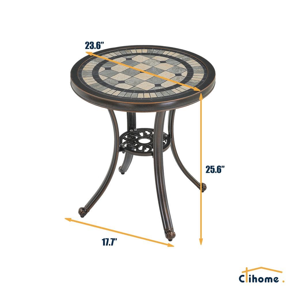 Bronze Round Cast Aluminum Outdoor Dining Table with Ceramic Top