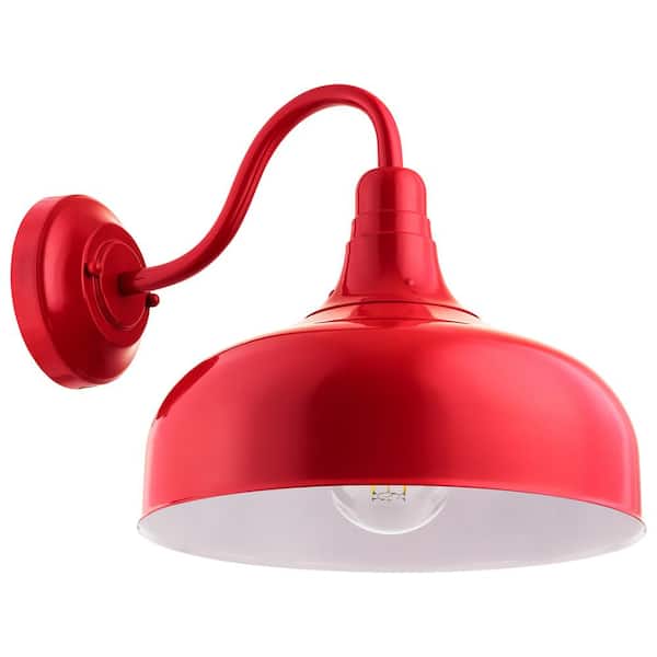 Sunlite 1-Light Red Aluminum Outdoor Gooseneck Barn Light Wall Mounted Sconce