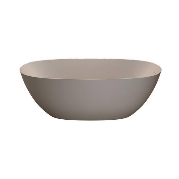 69 in. x 31.9 in. Solid Surface Stone Flatbottom Freestanding Soaking Bathtub whit Center Drain in Beige