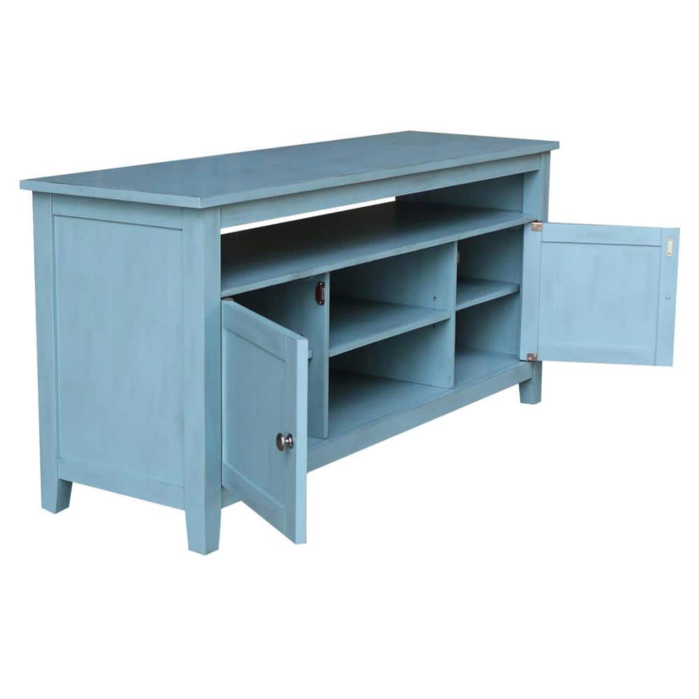Ocean Blue Solid Wood 60" Entertainment TV Stand with Cabinet