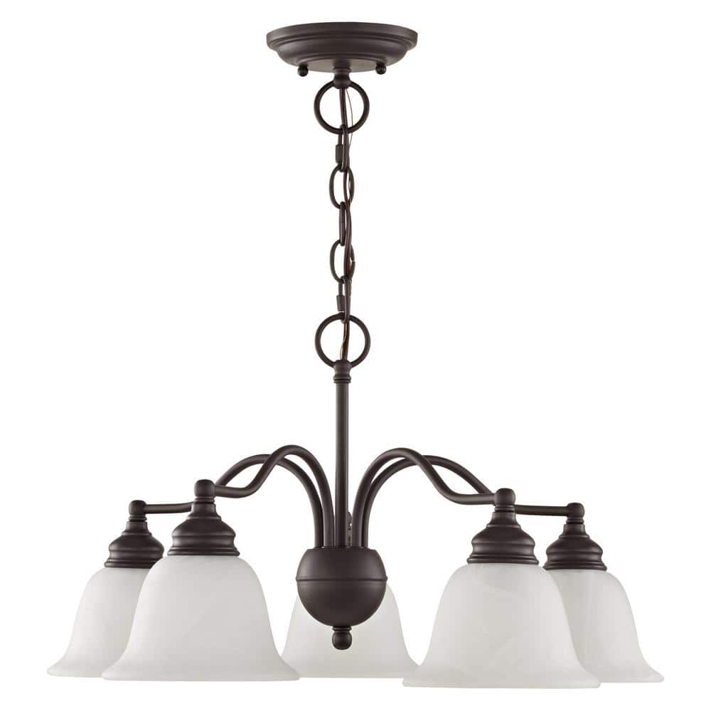 Elegant Bronze 5-Light Outdoor Chandelier with White Alabaster Glass