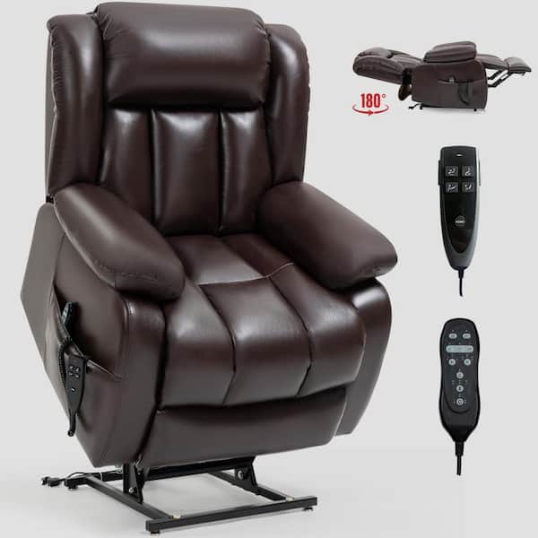36.22 in. W Antique Brown Faux Leather Dual Motor Power Lift Recliner Chair with Massage and Heating