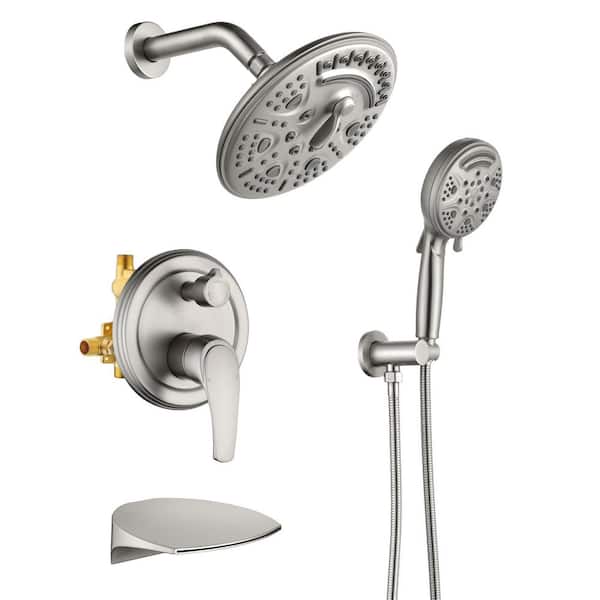 2-Handle 9-Spray Tub and Shower Faucet and Handheld Combo with 8 in. Shower Head in Brushed Nickel