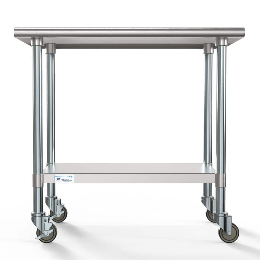36" Stainless Steel Height-Adjustable Workbench with Wheels