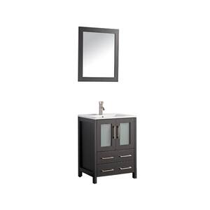 Brescia 24 in. W x 18.1 in. D x 35.8 in. H Single Basin Bathroom Vanity in Espresso with Top in White Ceramic and Mirror