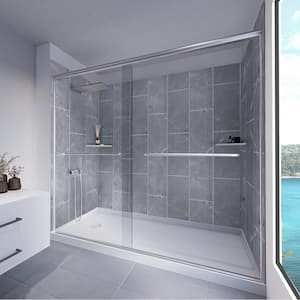 Platinum Grey-Rainier 60 in. W. x 32 in. x 83 in. Base/Wall/Door Concealed Base Alcove Shower Stall/Kit Chrome Left