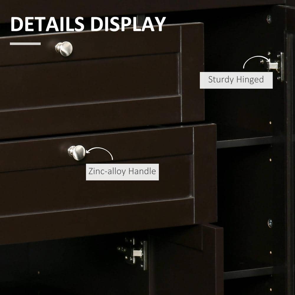 Modern 47" Dark Brown Buffet Cabinet with Glass Doors and Adjustable Shelving