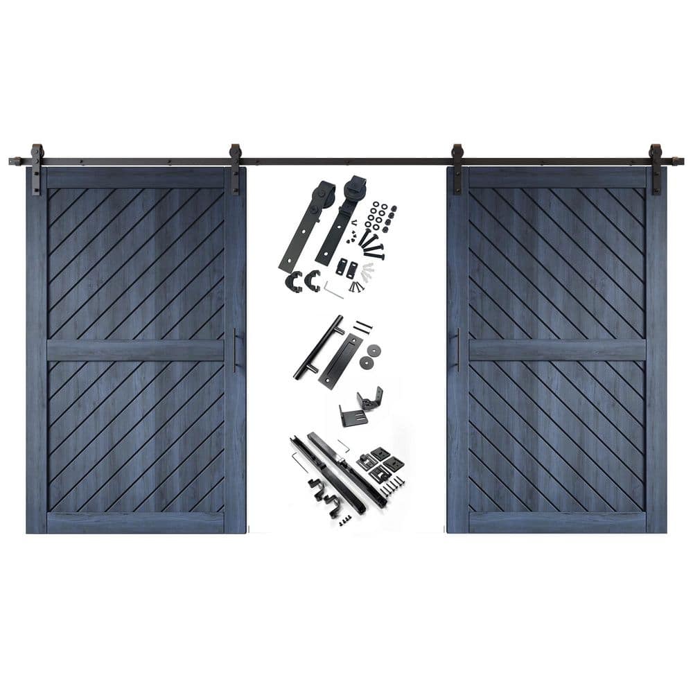 XT1 42 in. x 80 in. C-Panel Navy Slanted Stripe Design Double Pine Wood Sliding Barn Door with Hardware Kit price history on PriceWatchPro