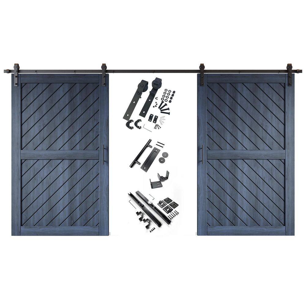 XT1 50 in. x 80 in. C-Panel Navy Slanted Stripe Design Double Pine Wood Sliding Barn Door with Hardware Kit price history on PriceWatchPro