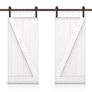 72 in. x 84 in. Z Series White Solid Knotty Pine Wood Double Interior Sliding Barn Door with Hardware Kit