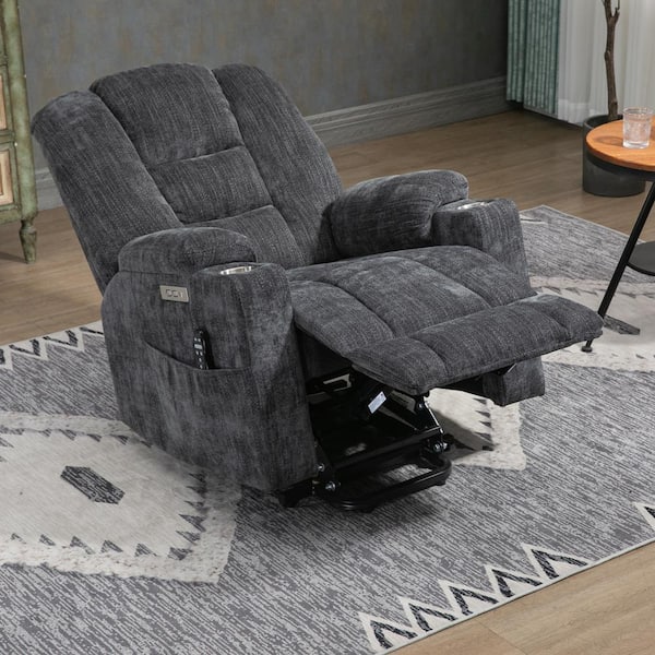 Gray Electric Recliner Chair with USB Port, Overstuffed Reclining Sofa  Recliner with Upholstered Seat for Living Room