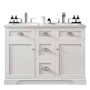 Epic 48 in. W x 22 in. D x 34 in. H Double Bathroom Vanity in White with White Quartz Top with White Sinks